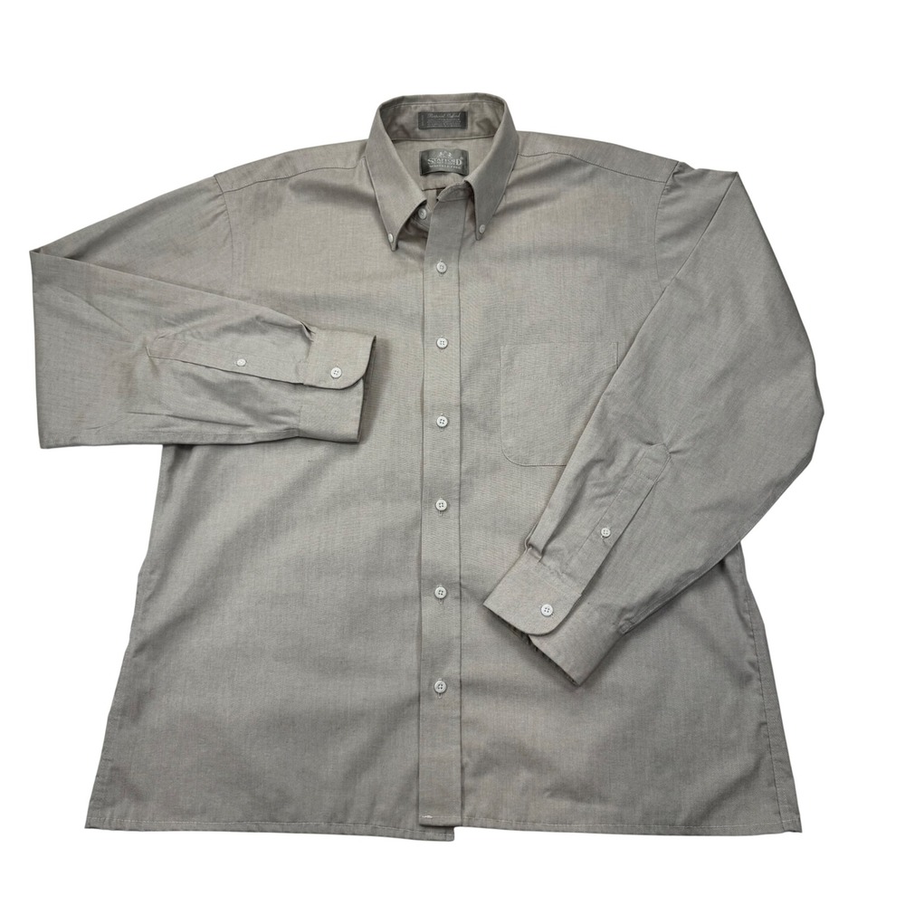 Stafford Executive Mens 16.5 34 Gray Pinpoint Oxford Wrinkle Free Dress Shirt